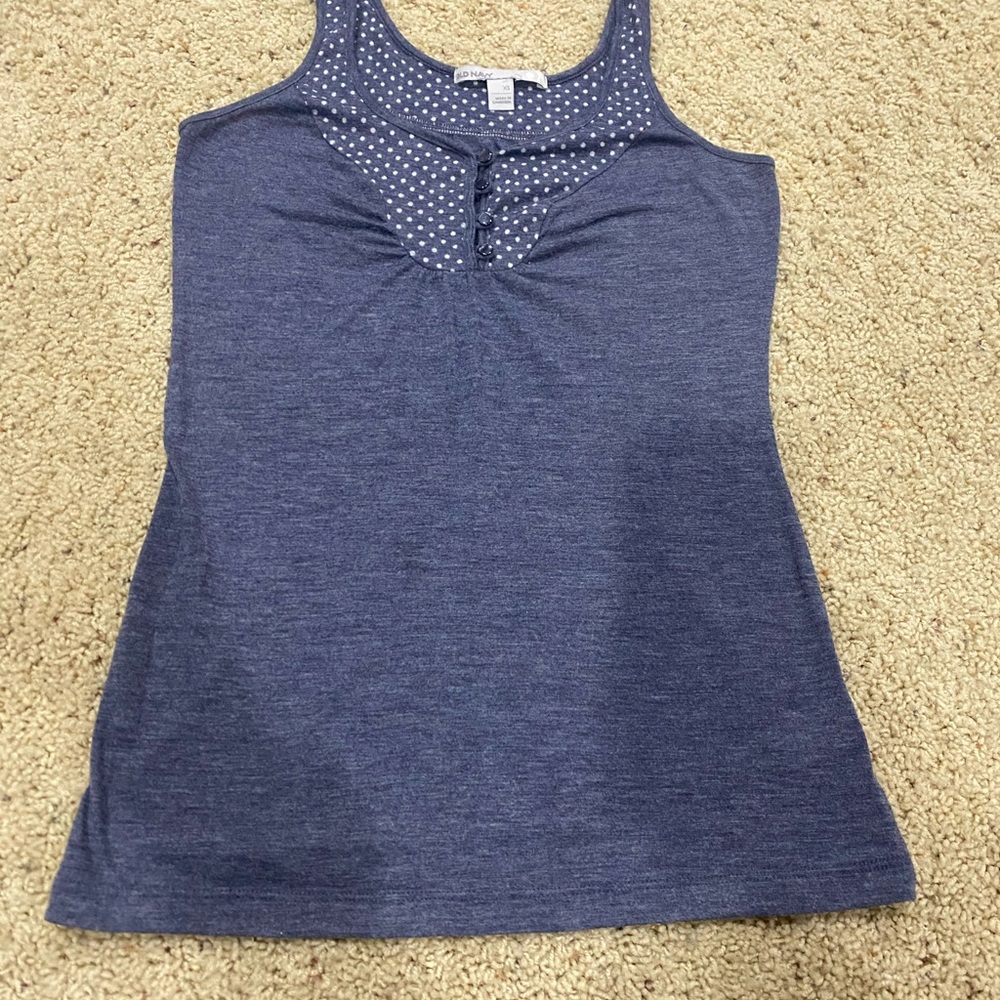 Old Navy Tank Top XS Blue Polka Dot Button Front Sleeveless Stretch Casual